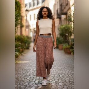 RANNA GILL Vibrant Orange and Black chevron pattern palazzo pants size M